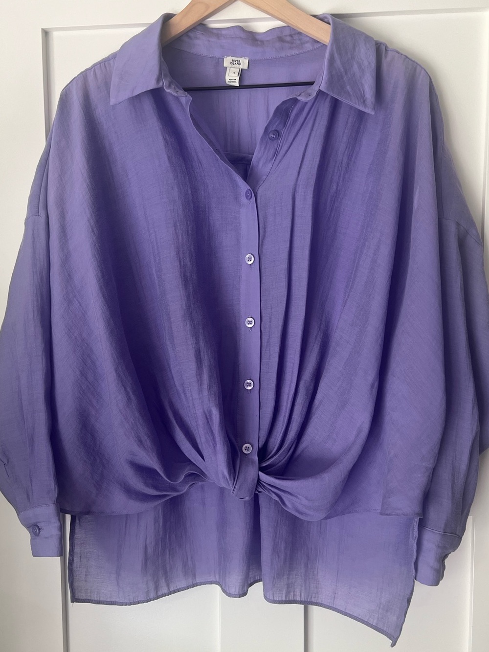 RIVER ISLAND Lavender Lyocell Twist Front Blouse UK 14 US 10